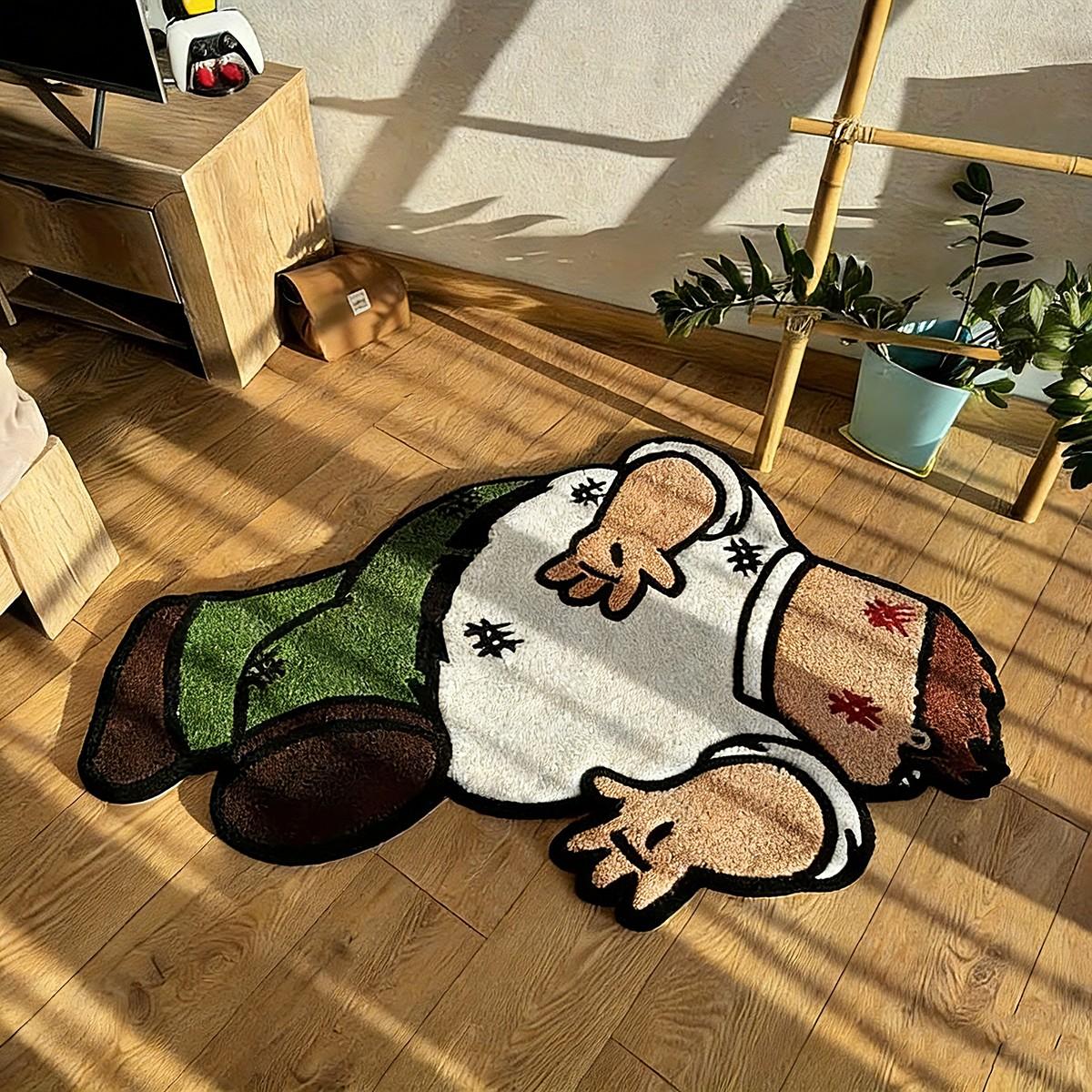 Cartoon Character Design Floor Mat, 1 Count Cute Soft Plush Non-Slip Washable Floor Rug Carpet for Home Living Room and Bedroom Decor Fluffy Area Rug