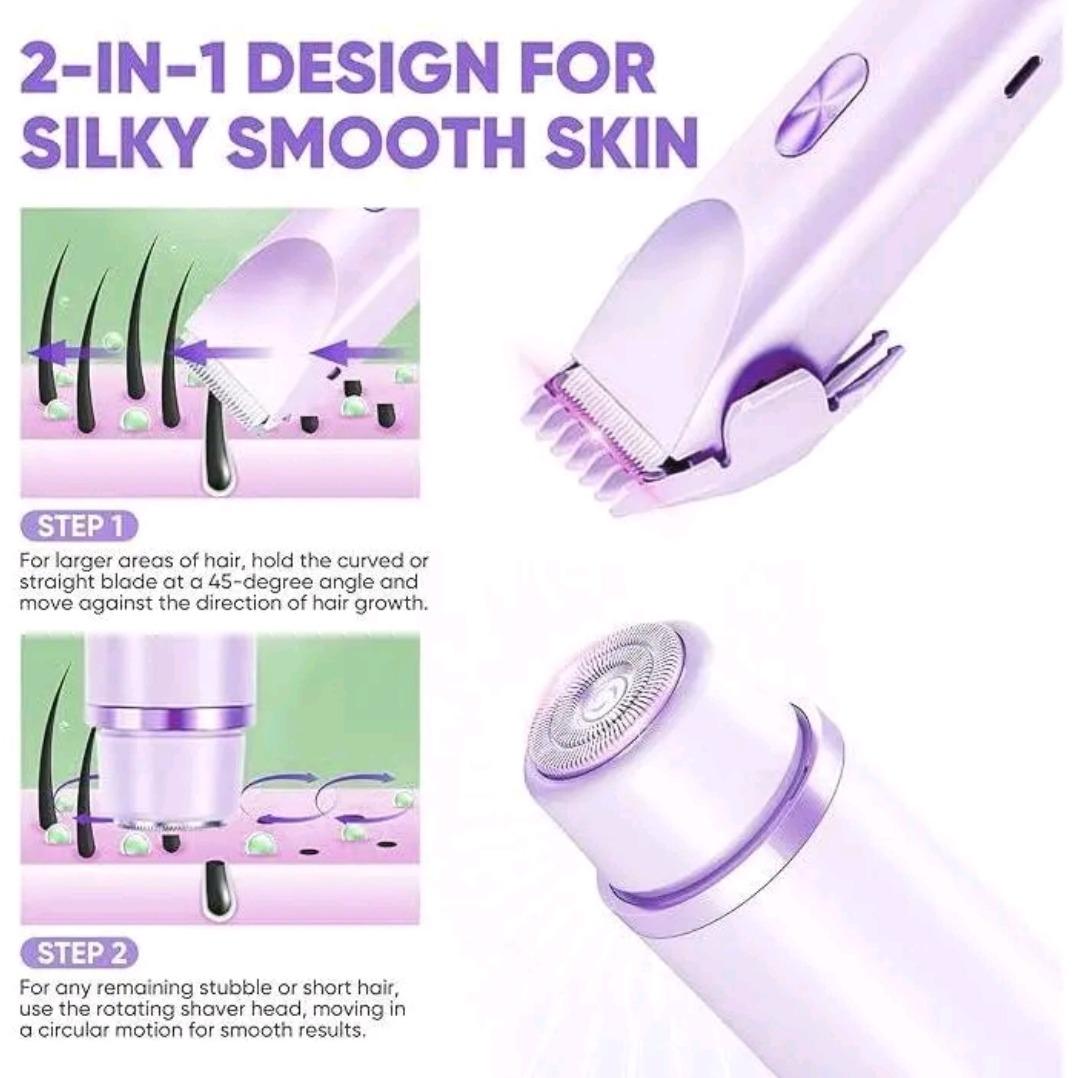 Women's Bikini Trimmer, Underarm Trimmer, Electric Shaver & Razor, Rechargeable 2-In-1 Body and Face Hair Removal, Dual Head Design, Ipx7 Waterproof