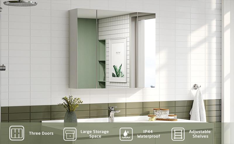 Sikaic Medicine Cabinet with 3 Doors Mirror 3-Adjustable Shelves Storage Organizer White Cupboard Organization Organizing Wood