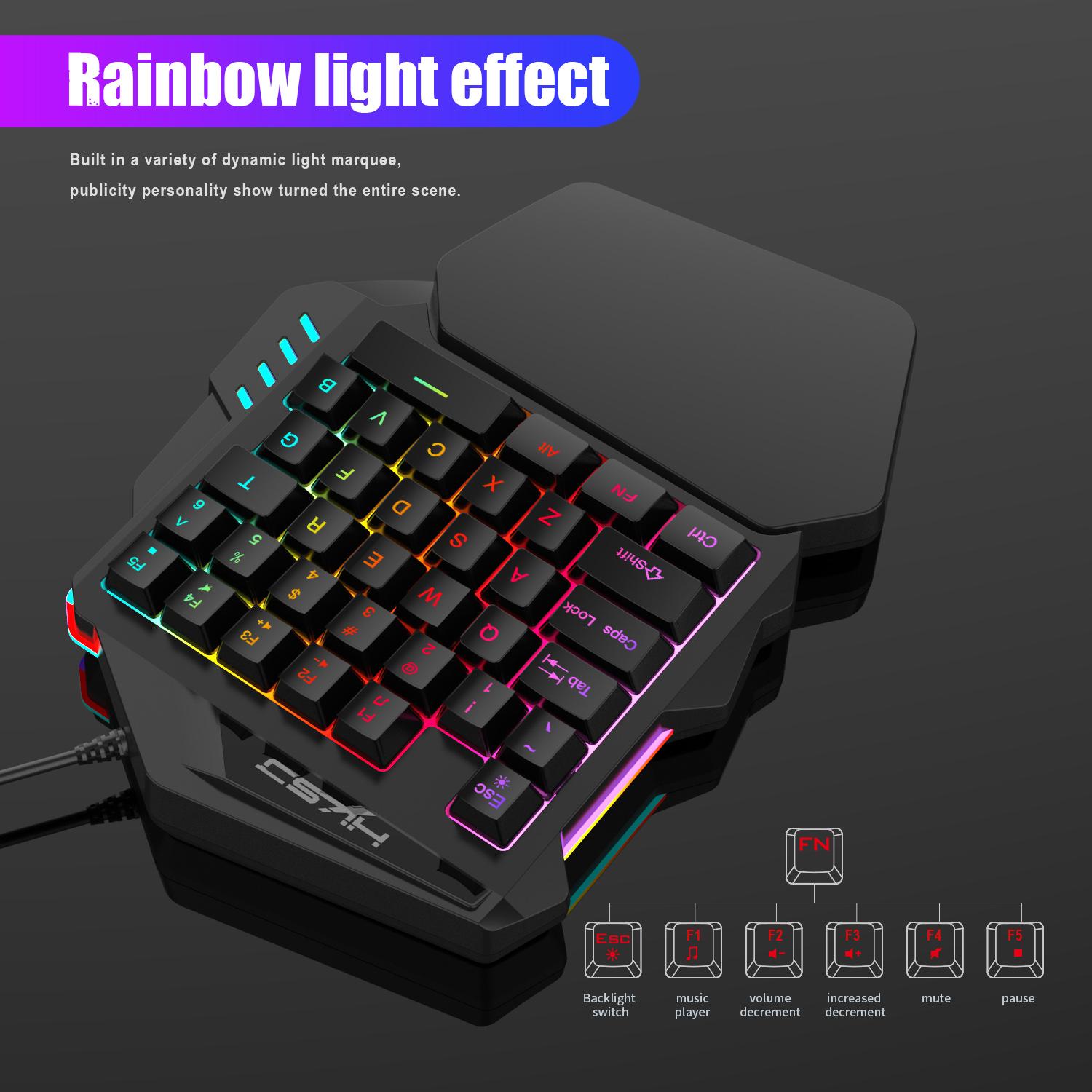 One Handed Gaming Keyboard RGB Backlit 35 Keys Portable Mini Gaming Keypad Ergonomic Game Controller for PC Gamer