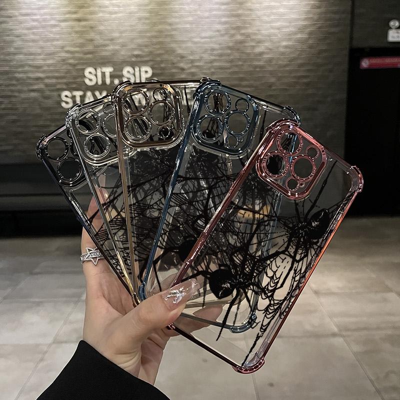 Spider Pattern Four-corner drop-proof TPU phone case for iPhone 16 15 14 Pro Max 13 12 11 XR XS Plus shockproof full camera protection durable slim silicone case mobile phone case