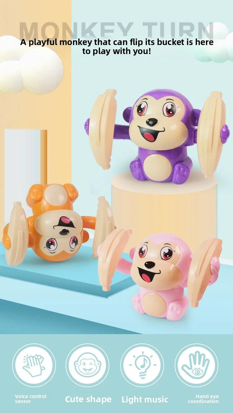 Monkey Shape Electric Rolling Stuffed Toy for Toddlers, Interactive Light & Sound Preschool Educational Puzzle Early Learning Gift