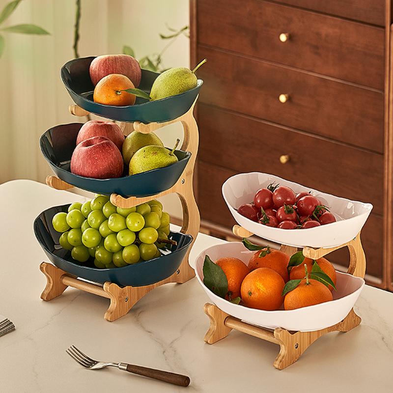 Colorful Fruit Basket Set, 2 & 3 Tier Dessert Stand with Wooden Frame, Plastic Fruit Bowl, Small Cake Holder, Cookie Plate, Candy Buffet, Dessert Table Display, Dessert Table Stands
