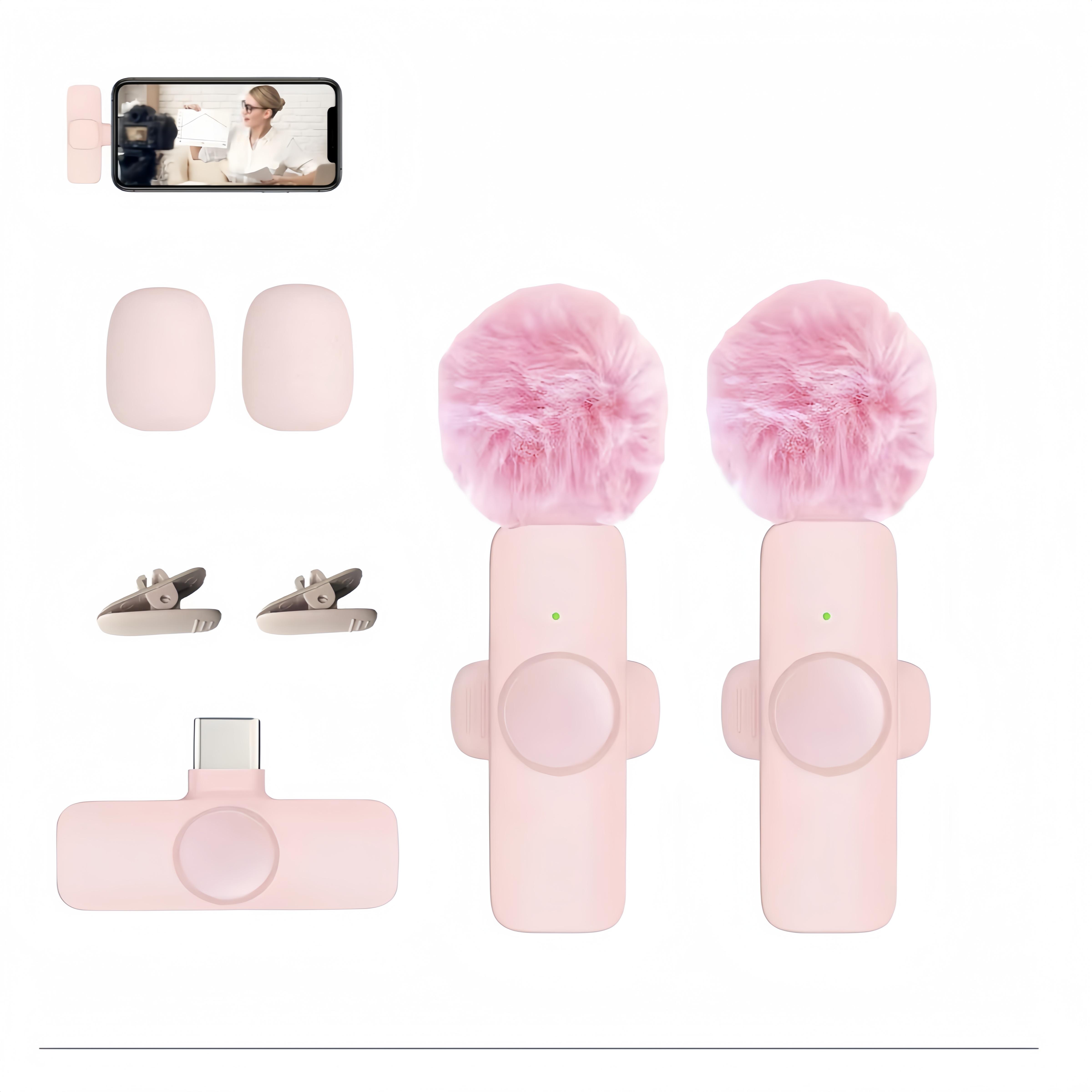 Wireless Lav Microphone for iPhone, iPad, Android, Camera, Mini Microphone, 7-Hour Battery, High Definition Sound Quality for Interview, Video Podcast, Vlog (Pink) Wireless Lav Microphone for iPhone, iPad, Android, Camera, Mini Microphone, 7-Hour Battery, High Definition Sound Quality for Interview, Video Podcast, Vlog (Pink)