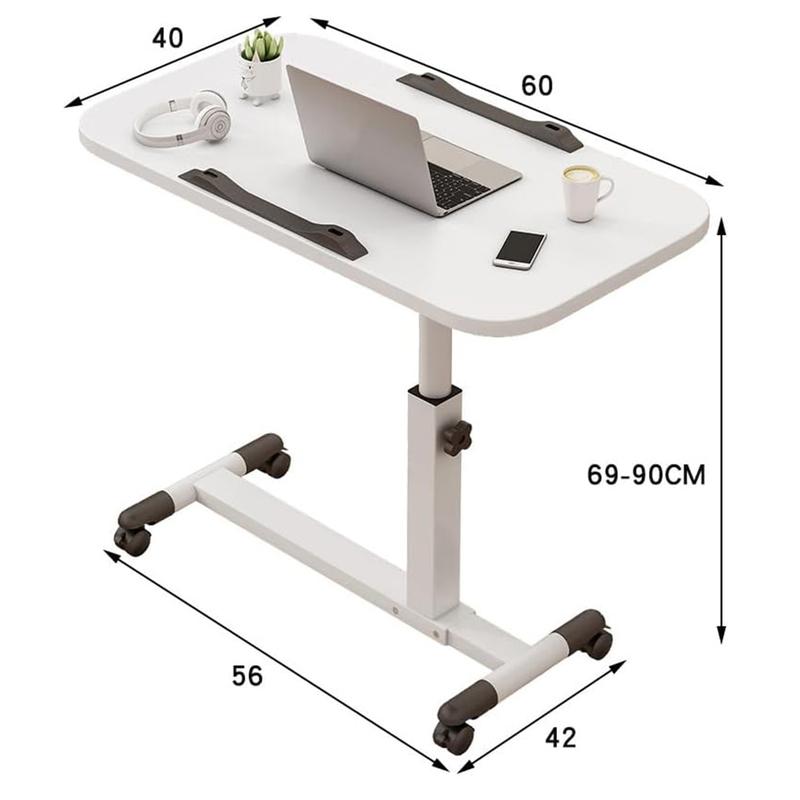 Foldable Standing Desk with Wheels, 27.2-35.4" Height Adjustable Mobile Overbed Tables, Metal Frame Portable Laptop Desk Bedroom Aids Hospital Bed Table for Home Hospital