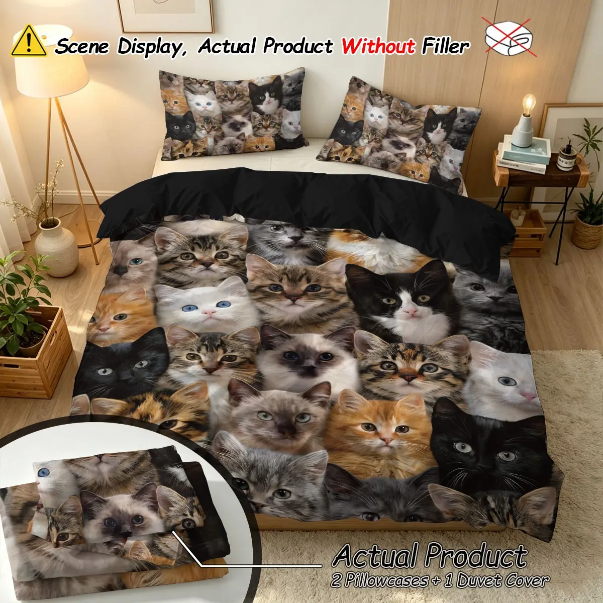 3-piece set, Bedset (1 duvet cover + 2 pillowcases, without filling) featuring cute cat and kitten patterns, soft and comfortable Printed Bedding Set, suitable for room decoration, usable in all seasons, perfect as a gift, a must-have for pet lovers