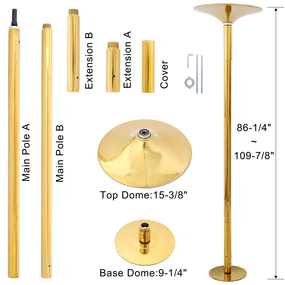 AobtkelDance Pole Spinning Static Dancing Pole Portable Removable for Home Club Bar Gym 86.2-109.8" Height Adjustable  Weight Capacity 440lb Gold
