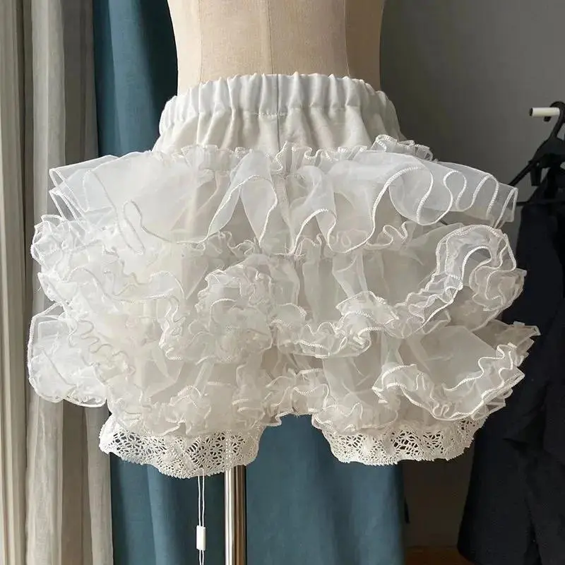 Harajuku Sweet Lolita Shorts Pants Japanese Women Gothic Y2k Mesh Fluffy Shorts Petticoat Princess Kawaii JK Bloomers