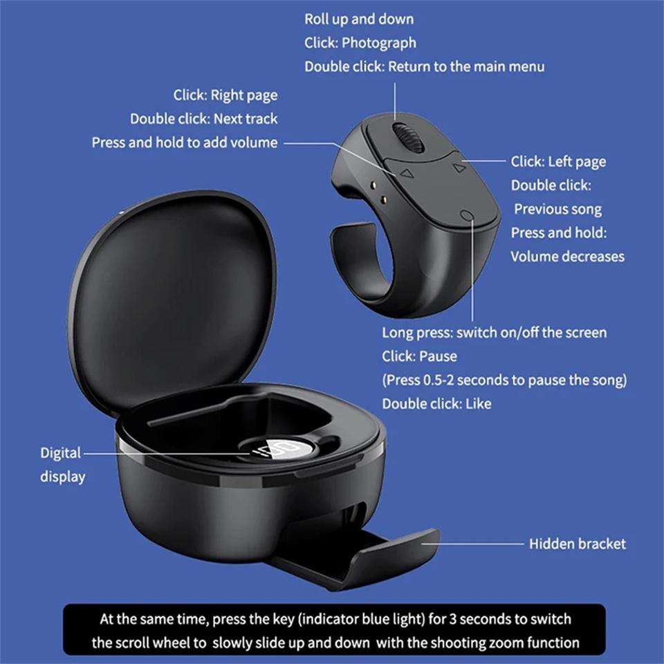 Wireless Bluetooth-compatible Compatible Remote Control Ring, Portable Selfie Mouse Video Page Turn Loop, Convenient Mobile Accessory, Cellphone Accessories