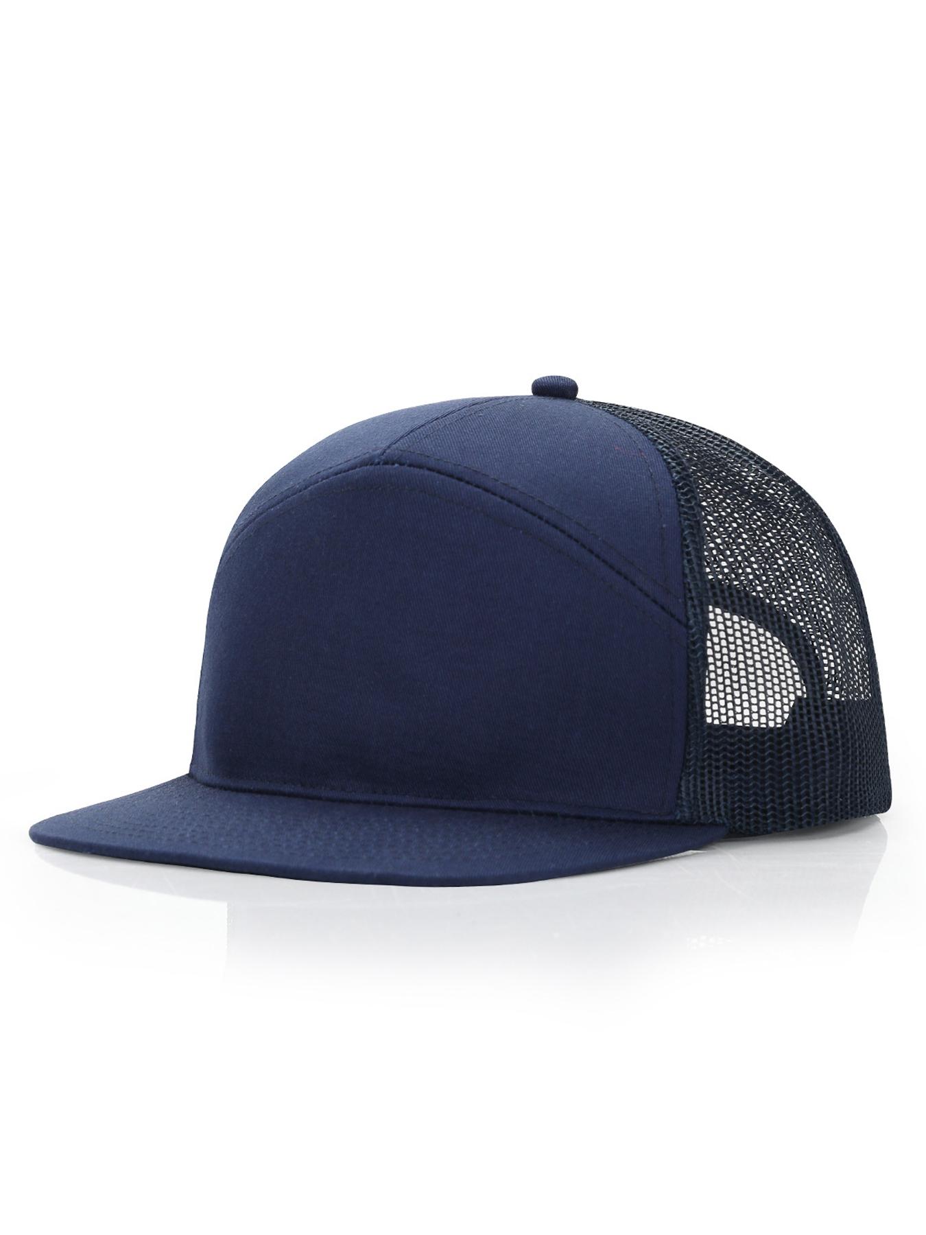 Men's Caps - Flat Brim Mesh Panel Baseball Cap Adjustable Classic Trucker Style Hat - Snap Back Hats for Men Flat Brimmed Cap