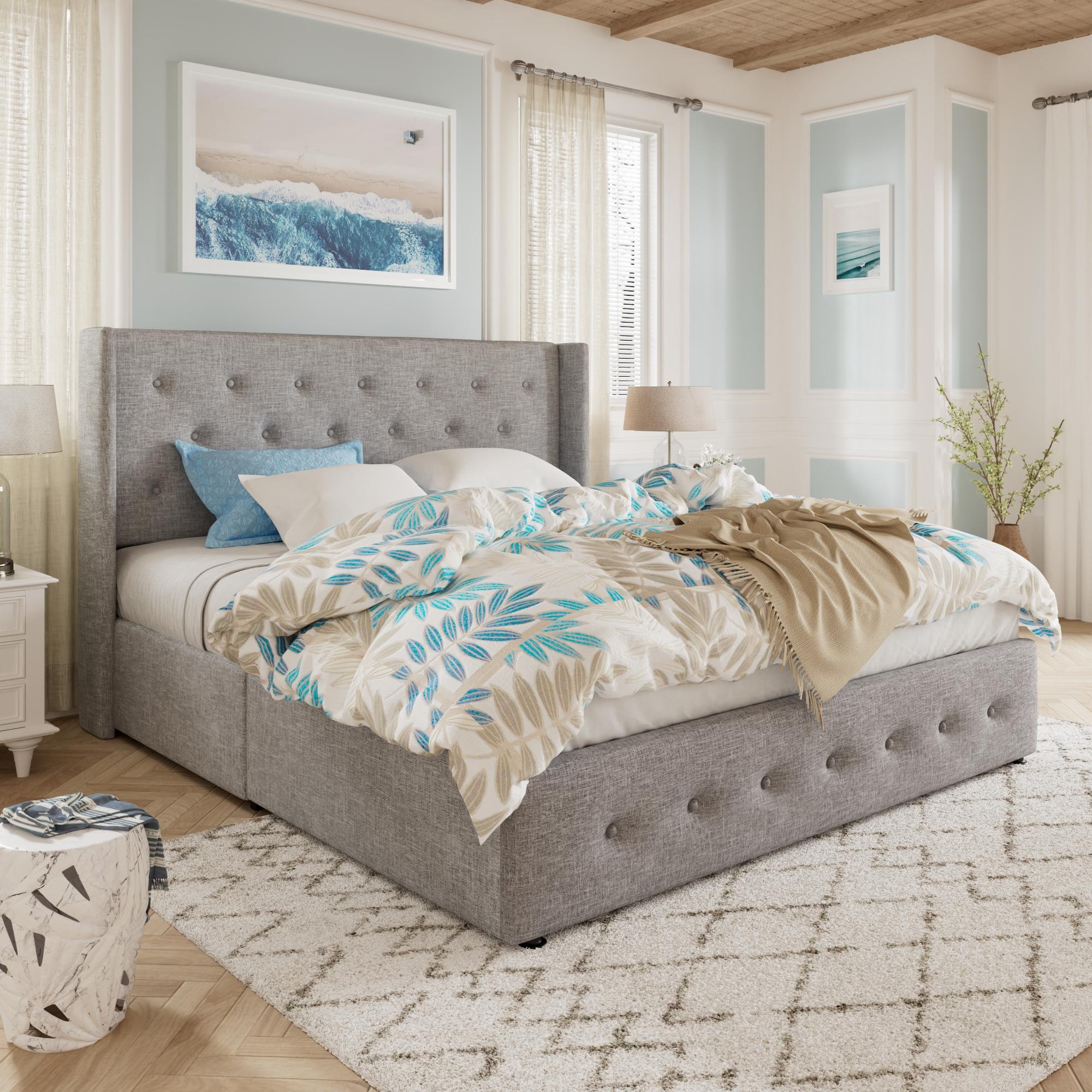 MUTICOR Gas Lift-Up Storage Bed Frame, Linen or Velvet Upholstered Headboard,No Box Spring Needed,Solid Wood Slats,Full/King/Queen Size Bed Frame#TikTokShopBlackFriday #ChristmasGifts