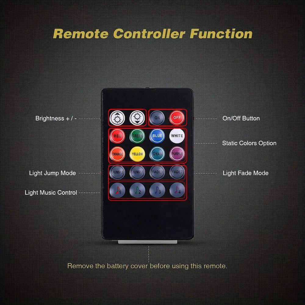 Neon LED Car Lights Multicolor Music Car Strip Light, Under Dash Lighting with Remote Control, USB Powered RGB Color Changing Decorative Light, Car Ambient Light