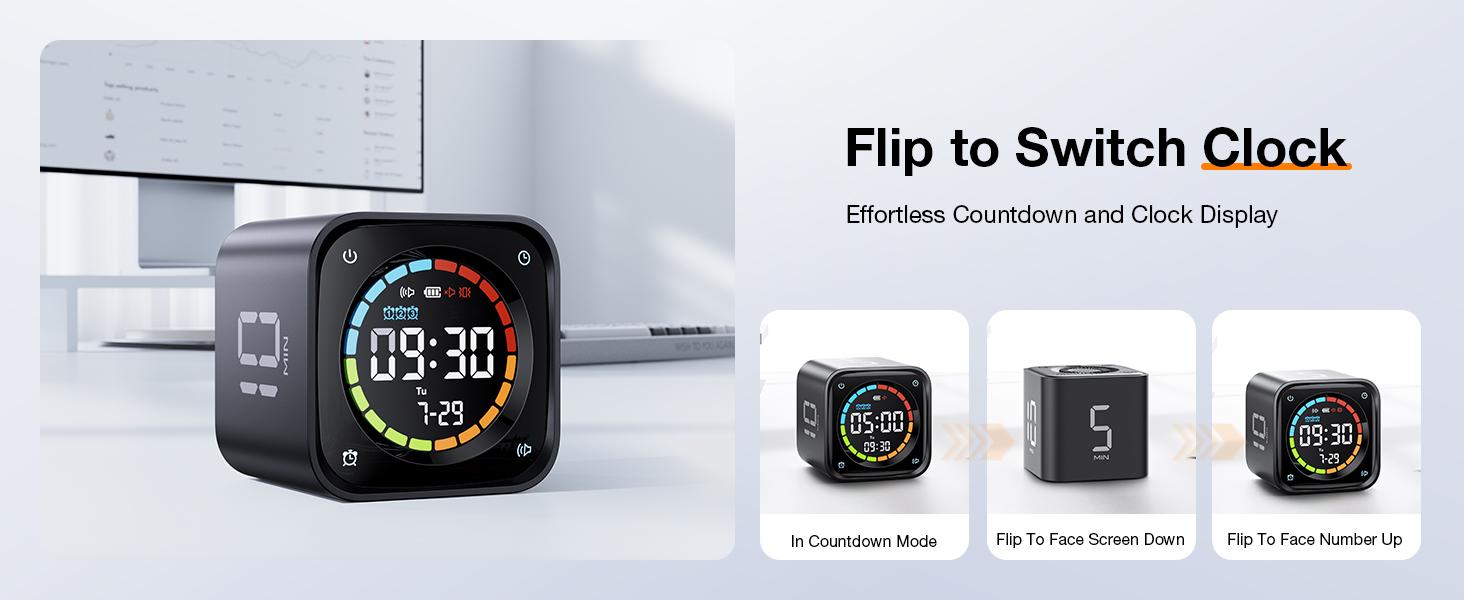 TK3 Pomodoro Timer Cube, Desk Productivity Timer with 5/10/30/60 Min Presets, Custom Countdown, Stopwatch, Clock, 3 Alarm, Silent, Vibrate & Sound Alert, for Task, ADHD, Study, Kitchen, Black TK3 Pomodoro Timer Cube, Desk Productivity Timer with 5/10/30/60 Min Presets, Custom Countdown, Stopwatch, Clock, 3 Alarm, Silent, Vibrate & Sound Alert, for Task, ADHD, Study, Kitchen, Black