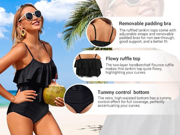 Holipick Tankini Swimsuits for Women Two Piece Bathing Suits Ruffle Tops with High Waisted Bottoms Bikini Sets for Teen Girls