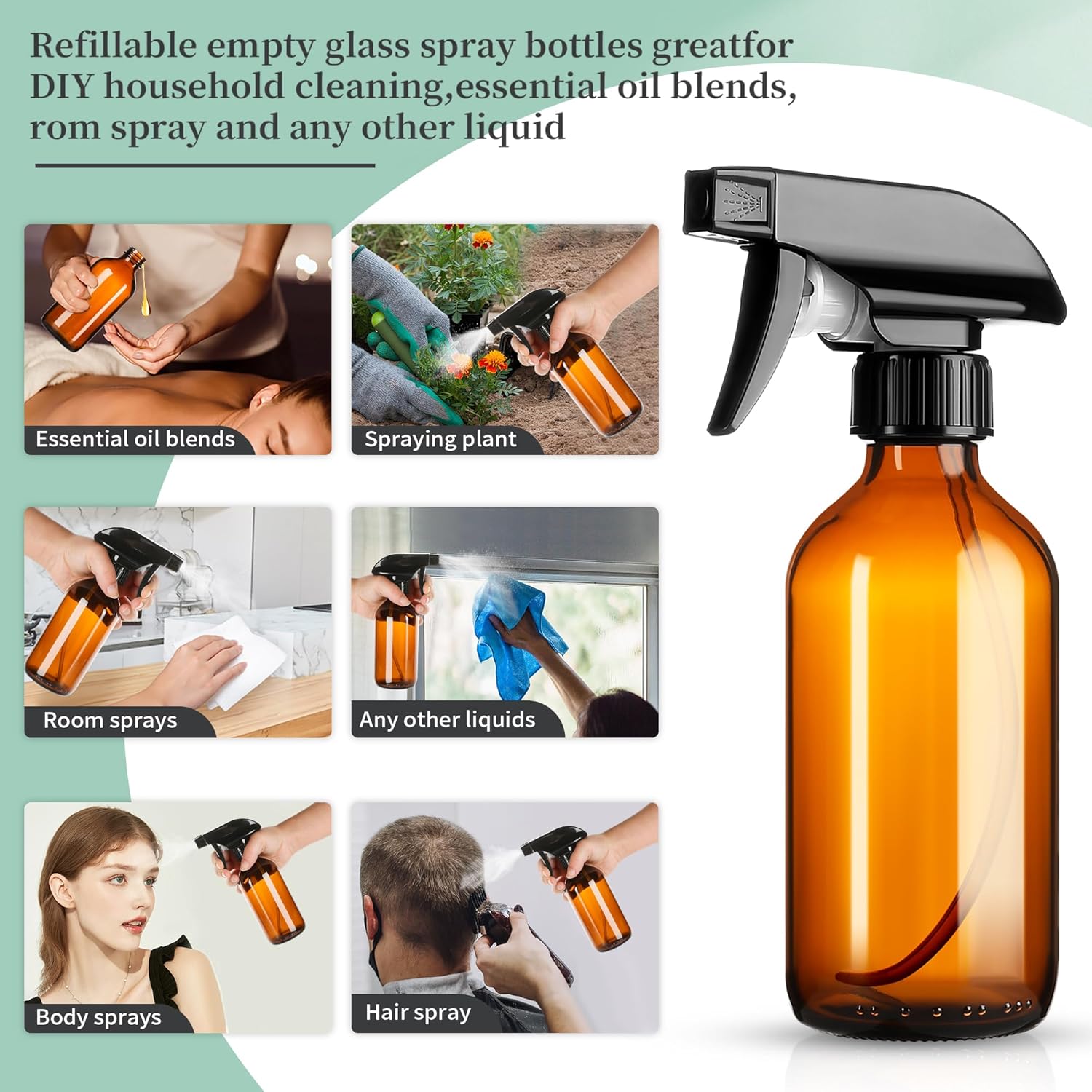 8oz Glass Bottles,3 Pack Glass Bottles Refillable Empty Bottle with Adjustable Nozzle, Bottle for Essential Oils,Cleaning Solutions,Pets,Hair Mister,Gardening 8oz Glass Bottles,3 Pack Glass Bottles Refillable Empty Bottle with Adjustable Nozzle, Bottle for Essential Oils,Cleaning Solutions,Pets,Hair Mister,Gardening