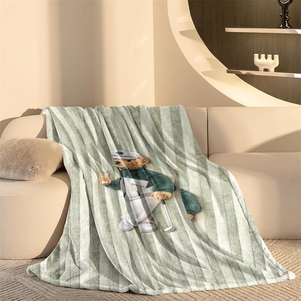 Trendy Cool Bear Pattern Blanket, Ultra-Soft Flannel Nap Blanket, Shawl Blanket, Small Cover Blanket, Lightweight Cozy Blanket, Perfect for Sofa Bed Office Travel