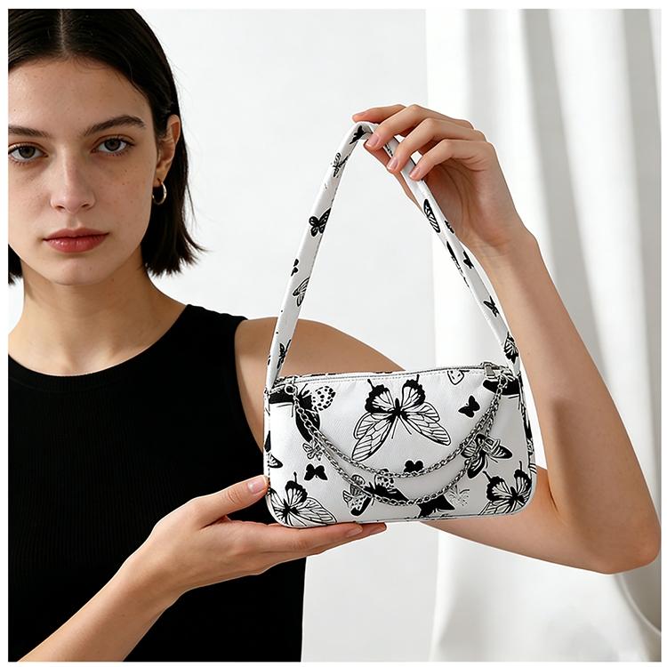 Sweet Cool Girl Chain Crossbody Bag, Cow Print Butterfly Print Bag, Student Versatile Shoulder Bag, Retro Y2K Style, Chic Street Bag
