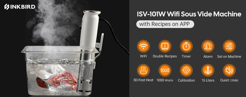 INKBIRD WiFi Sous Vide Machine, 1000 Watts Sous Vide Cooker, 3D Water Circulation  Heating,alarm and reservation functions, holiday gifts