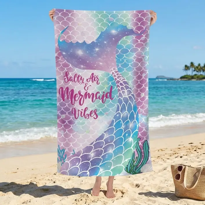 Mermaid Microfiber Beach Towels for Girls/Kids Personalized Beach Towels for Toddler/Baby, Cute Beach Towel, Thin Quick Dry Pool Towel