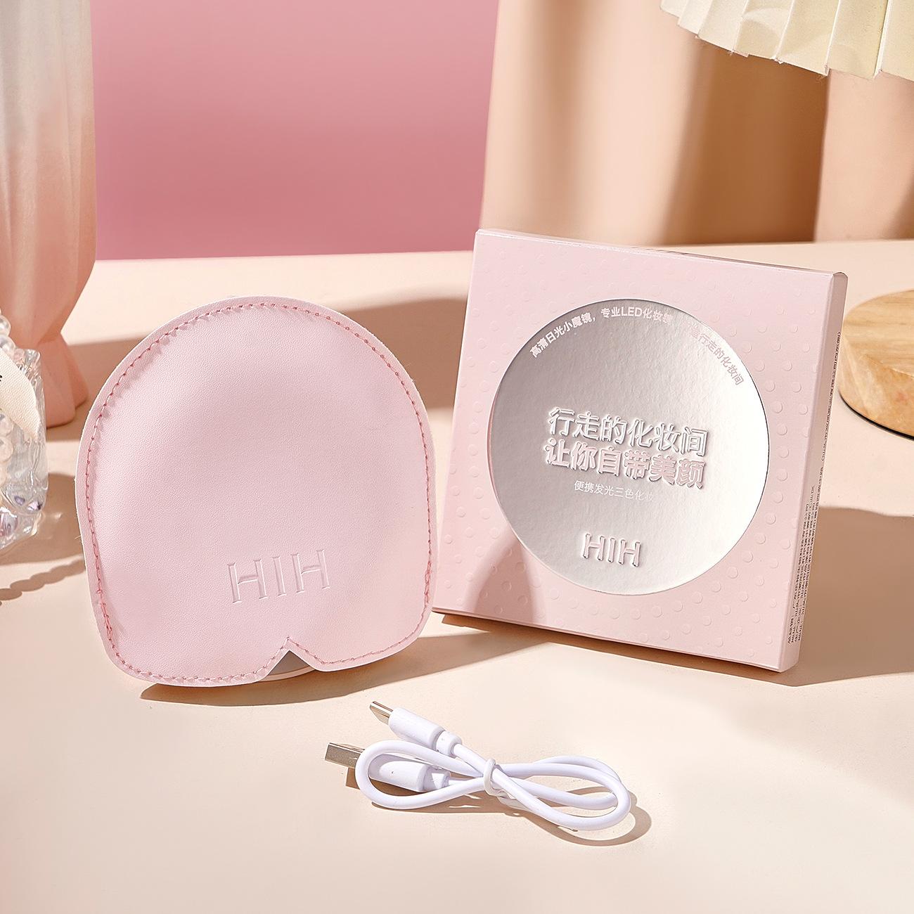 ✨A portable and compact illuminated vanity mirror for travel, USB rechargeable with three-color dimmable lighting, a pocket-sized touch-up mirror, an essential tool for daily makeup.