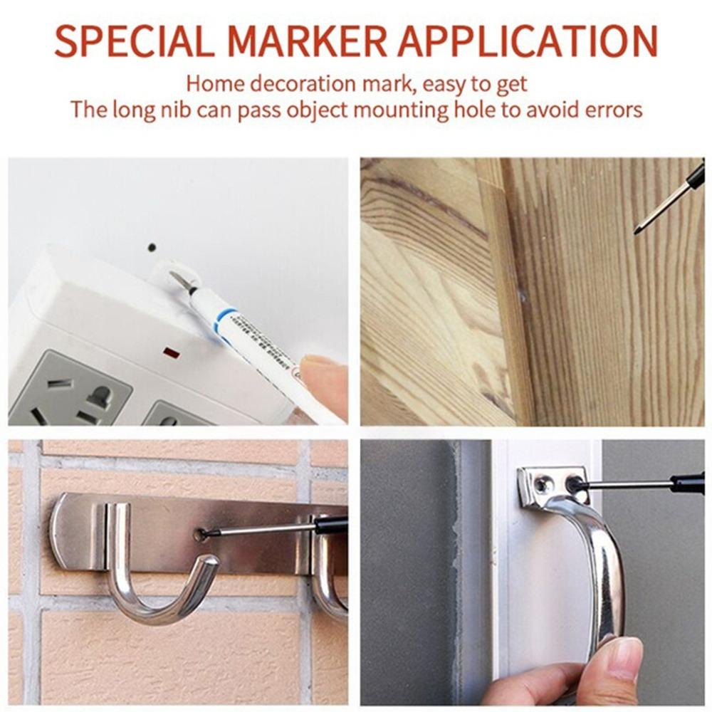 Industrial Waterproof Marker Pen, Long Head Deep Hole Design, Suitable for Metal Wood Glass Ceramic, Fade-Resistant Oil-Proof Cement Marking Tool