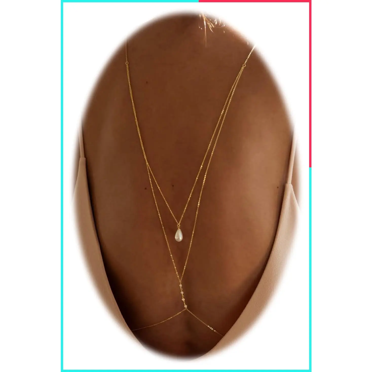 Pearl Backdrop Necklace for Backless Dress Summer Open Back Body Jewelry, Gold Back Chain