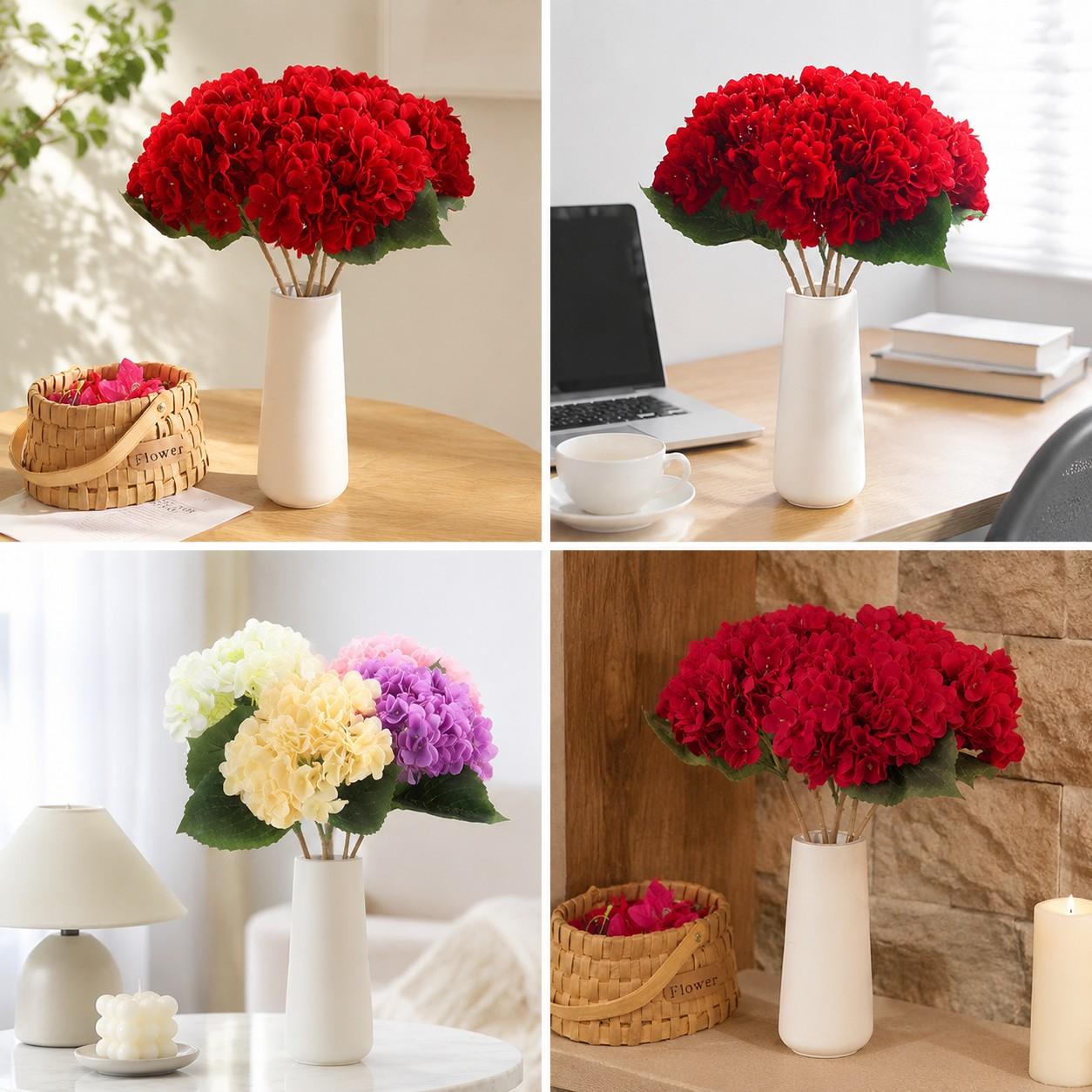 4 Pcs Leafy Artificial Hydrangeas, DIY Home Decor, Hotel Wedding Centerpieces, Low Maintenance, Evergreen All Year Round