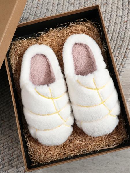 Soft Plush Slippers, Creative Cute Mexican Concha Bread Embroidered Shoes, Unisex Indoor Outdoor Warm Non-Slip Boots, Best Christmas Gift
