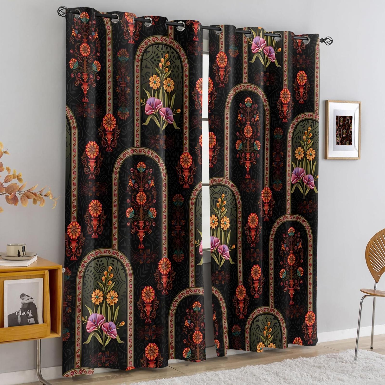 2 Panels Boho Paisley Print Blackout Curtains, Vintage Ethnic Style Darkening Grommet Window Drapes, HD Digital Print, Soft Durable & Light Blocking, Perfect for Bedroom, Living Room, Dorm & Studio Home Decor