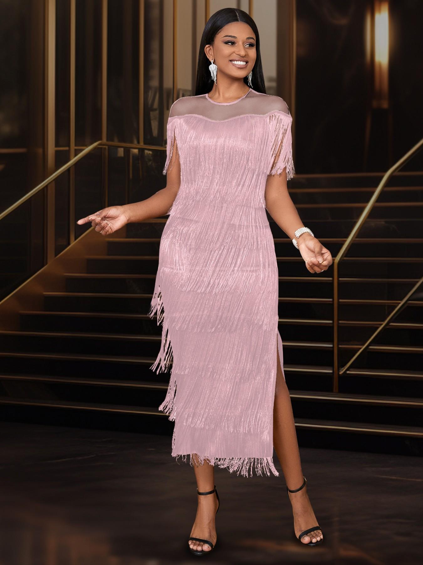 Women Sexy Party Evening Tassel Long Dresses Patchwork Round Neck Mesh See  Through Celebrate Event Tight Summer Bodycon Prom Occasion Formal Wear  Womenswear Robes New Elegant Party Dress - TikTok Shop