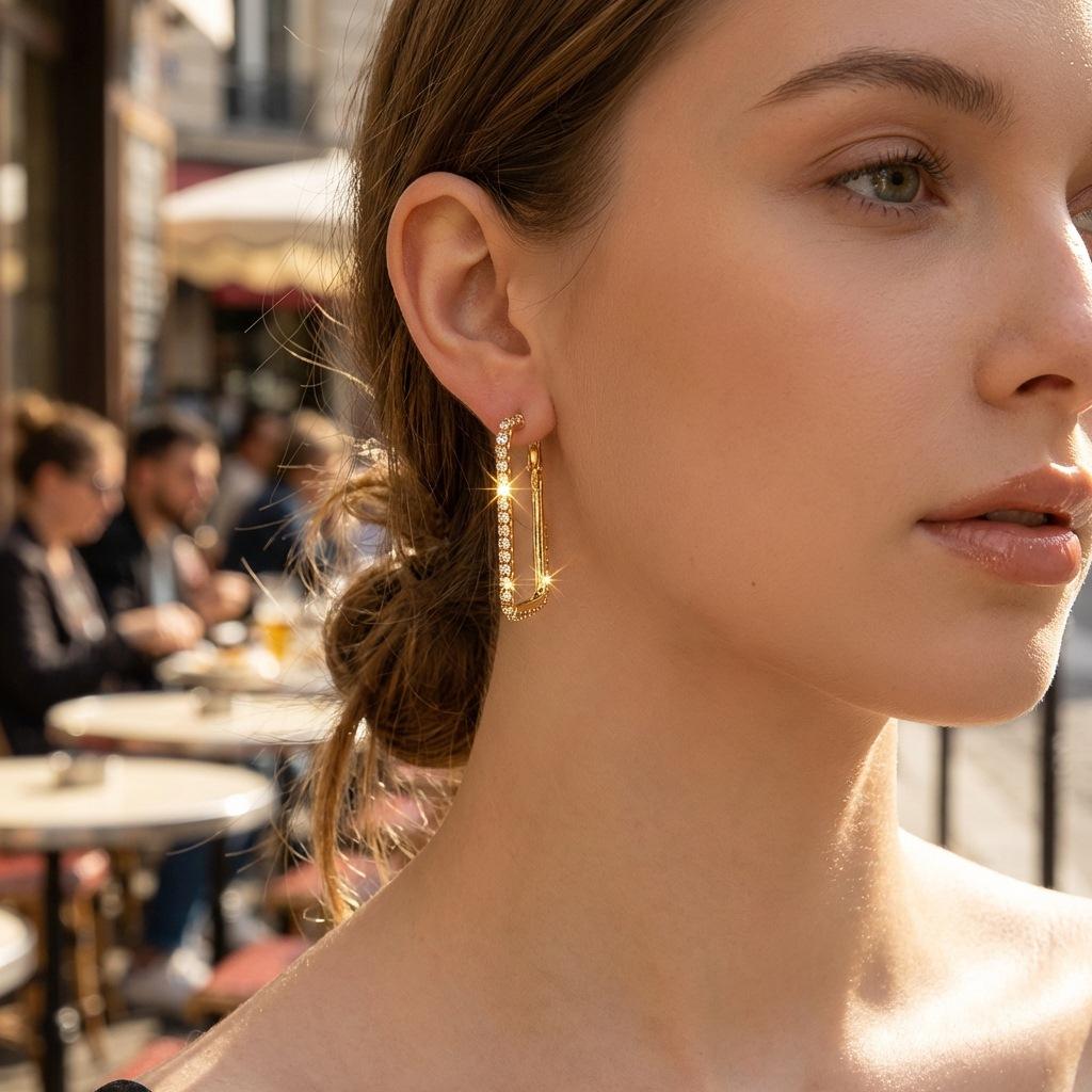 Elegant Rectangular Hoop Earrings Set for Women, Sparkling Rhinestone Geometric Studs, Versatile Fashion Jewelry, Perfect Gift Idea