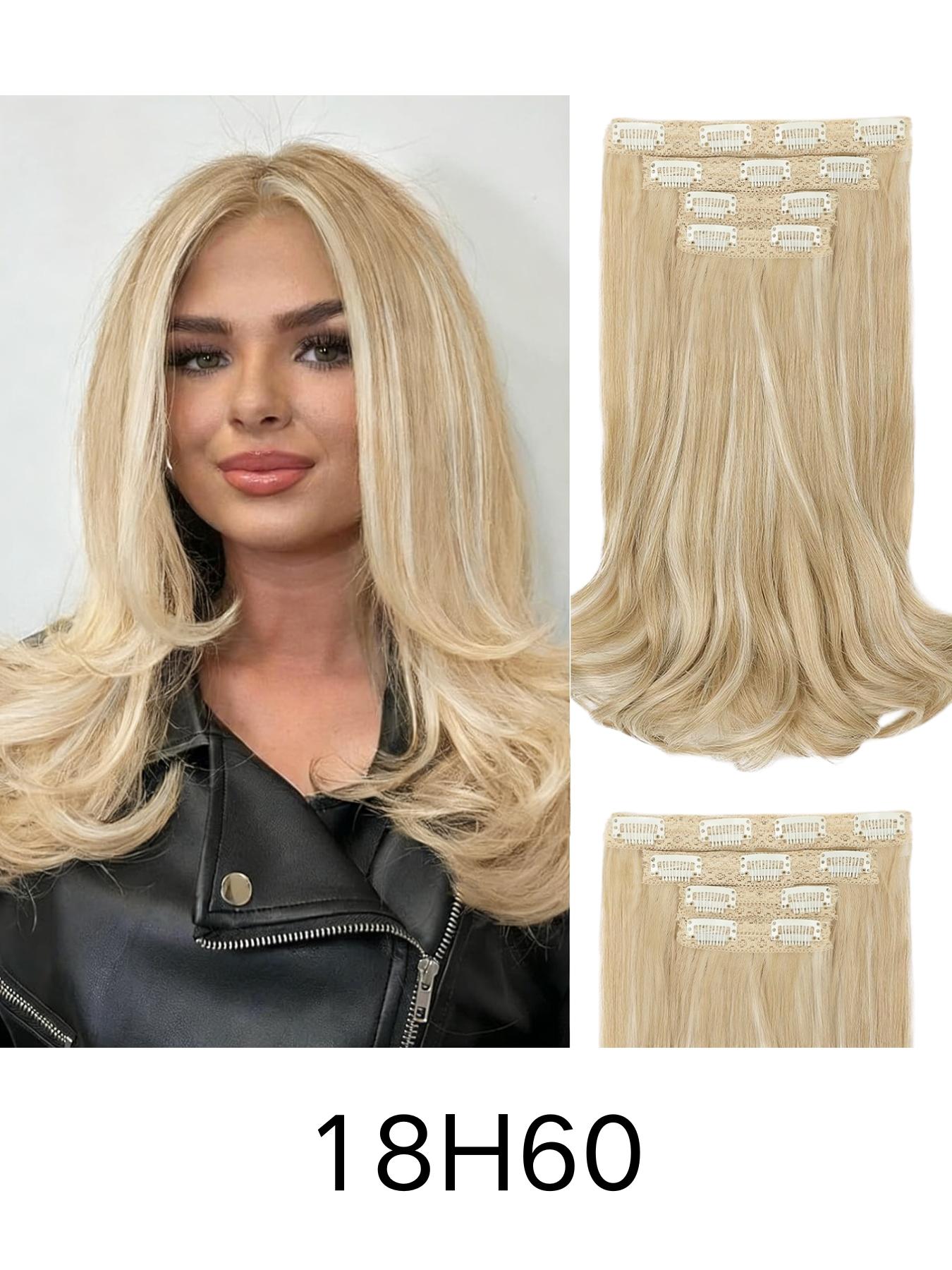 4-Piece Hair Extension Set, Medium Length Curly Synthetic Hair Clips, Invisible Hair Extensions for Women, Daily & Wedding Use