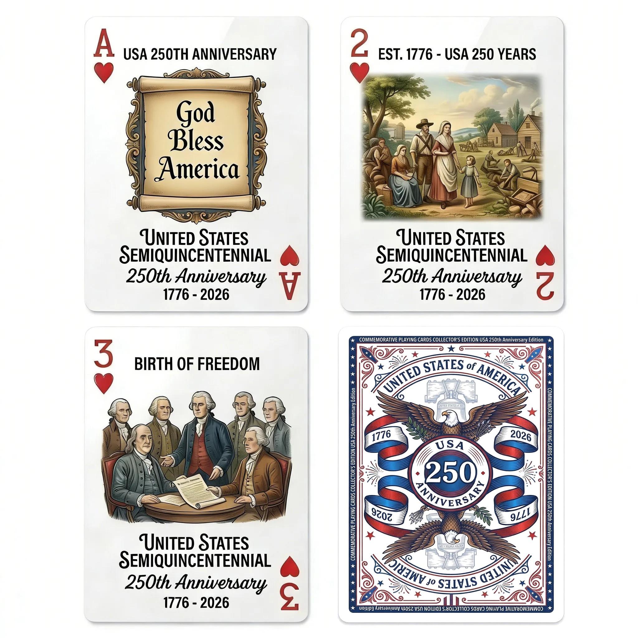 250th Anniversary USA Semiquincentennial Freedom Eagle Poker Cards, Innovation And Space, 1776-2026 Commemorative Deck, Standard Size Premium Playing Cards, Patriotic Holiday Collectible, Versatile Use