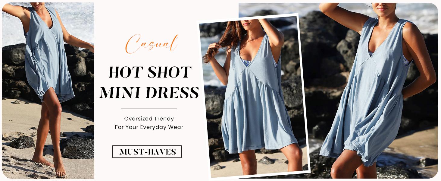 Women's V-Neck Tank Sundress Summer Sleeveless A-Line Mini Dress Casual Loose Dresses with Pockets Women's V-Neck Tank Sundress Summer Sleeveless A-Line Mini Dress Casual Loose Dresses with Pockets
