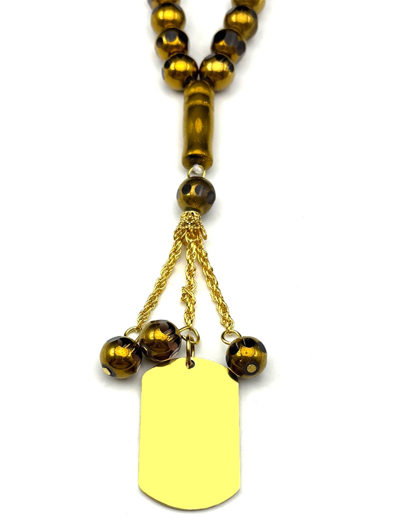 Islamic Allah of Afghanistan Stainless Steel Car Pendant for Women Men Gold Color Geometry 33 Glass Prayer Beads Chain Bling Stylish Accessory