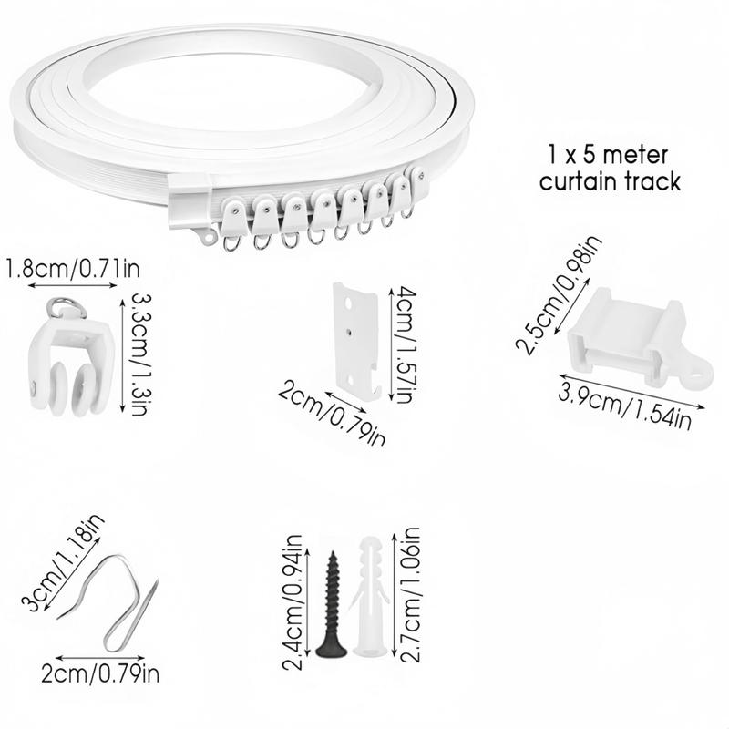 Flexible Curtain Track Kit, 5m Curtain Rail with Accessories, Adjustable Curtain Rods, Curtain Rod Bracket, Easy To Install Curtain Rail System for Home and Hospital Use