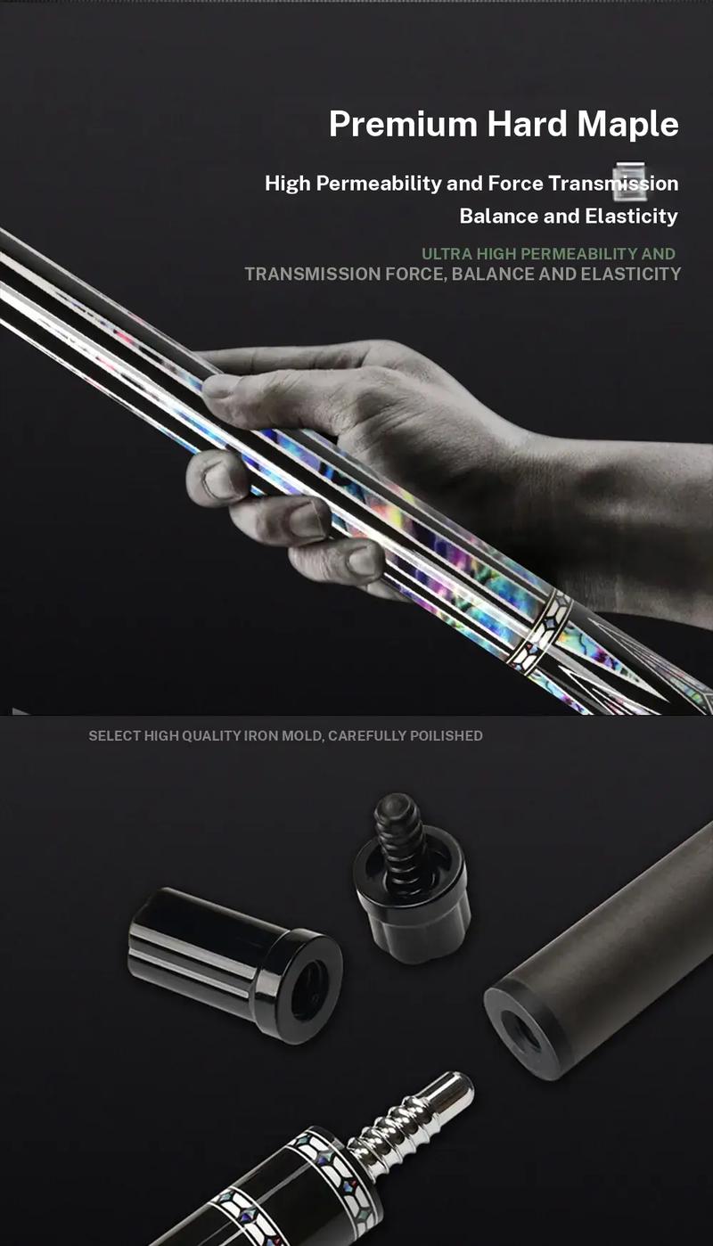 JIAN YING New Carbon Fiber 1/2 Billiard Cue 58 inch 11.5/12.5mm Tip Strong Stability High Performance Pool Cue with Case Tip Gloves Towel Chalk Extended Handle