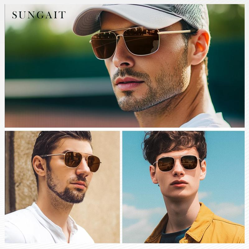 SUNGAIT Men's Military Polarized Aviator Sunglasses UV400 Protection Unisex HD Lens Bayonet Temples for Outdoor Activities