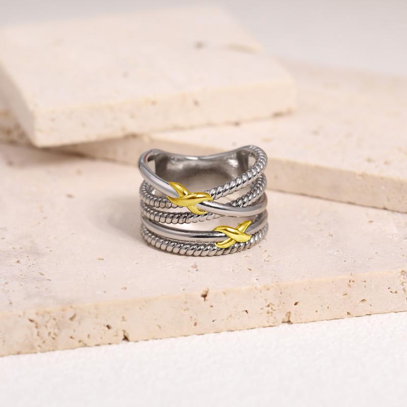 MYTYS Simple Lines Twisted Ring Two Tone Hollow Ring Elegant Heart Design Cable Wire Hollow Rings For Women Trendy Jewelry Beauty Birthday Gift Comfortable To Wear