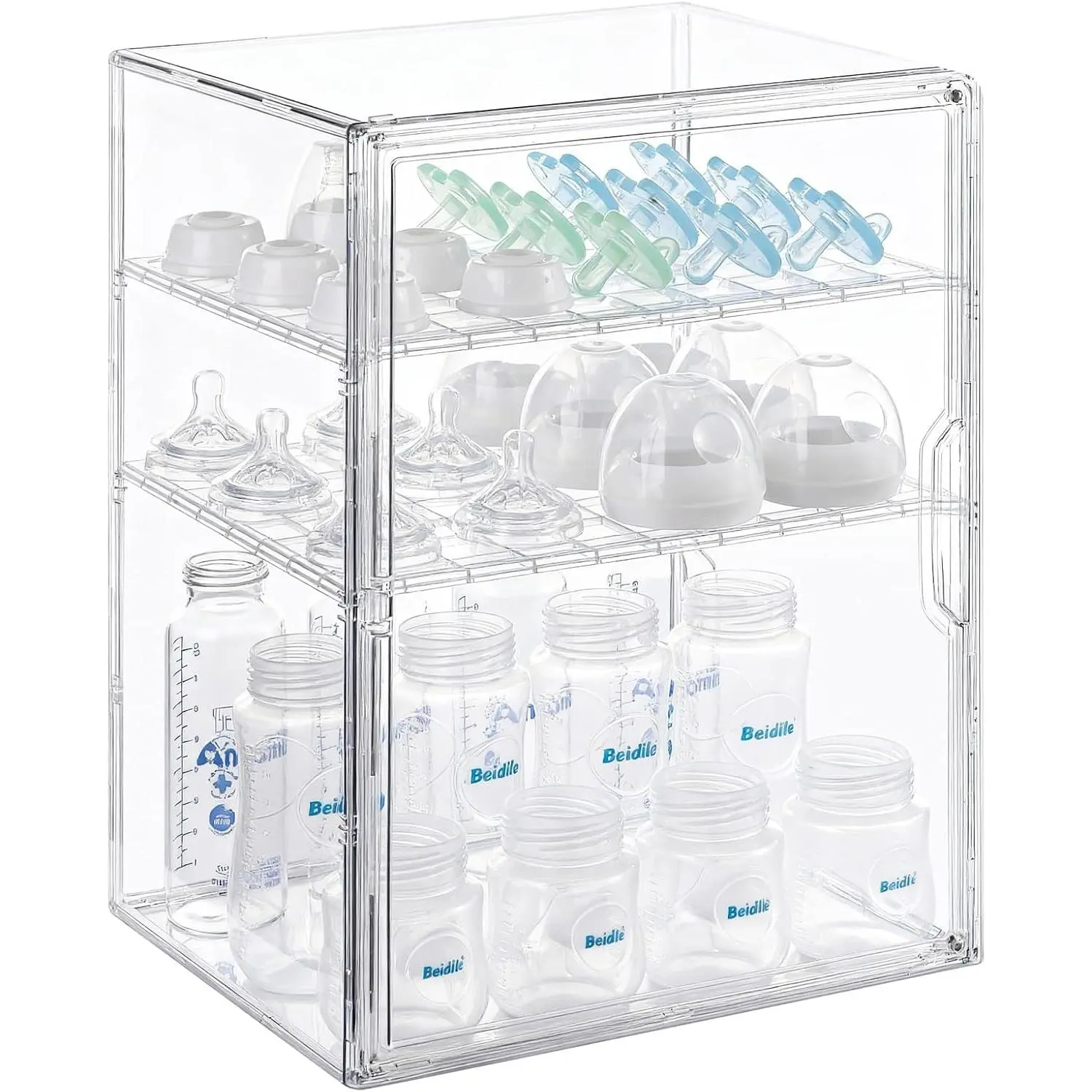 Baby Bottle Organizer – 3 Tier Bottle Storage Organizer Baby for Nipples, Pump Parts, Food Jars – Clear Acrylic Bottle Station Organizer for Countertop and Kitchen, Gifts for New Mom