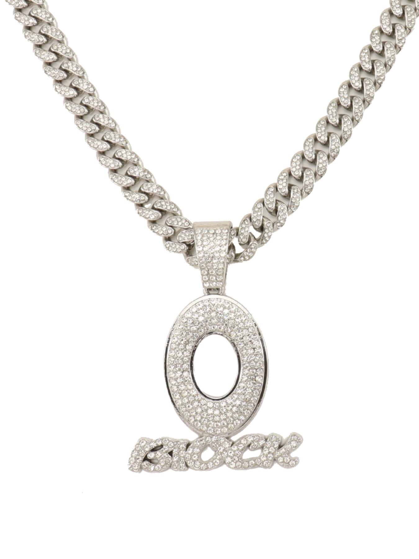 Men's Fashion Zircon Letter Pendant Necklace, Hip-Hop Trendy Full Drill Oblo Block Design, Simple Daily Wear Jewelry, Chain Necklace