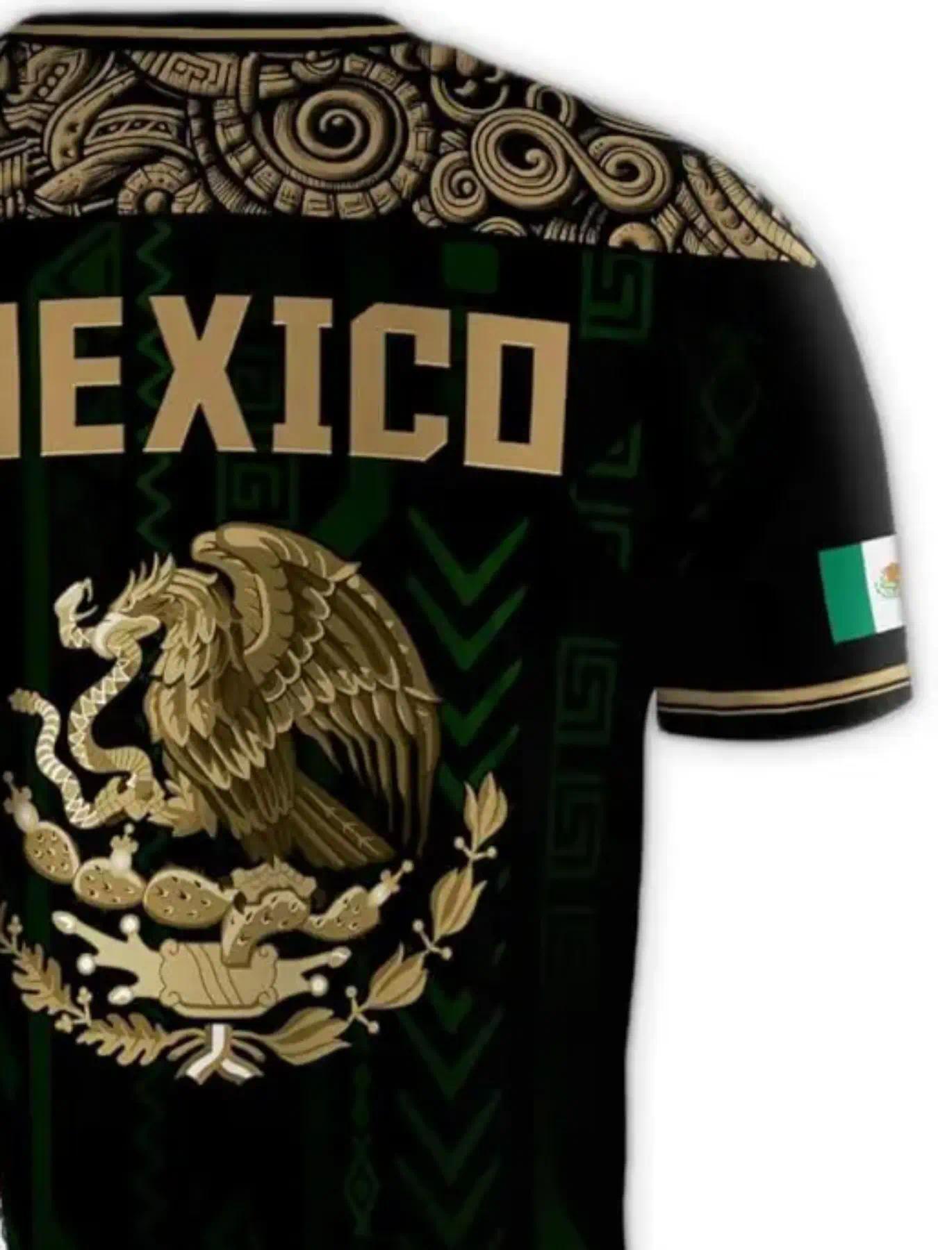 Men's Summer Short Sleeve T-Shirt, Mexican Tourism Cultural Souvenir, Dark Pattern Round Neck, Outdoor Casual Fashion Print