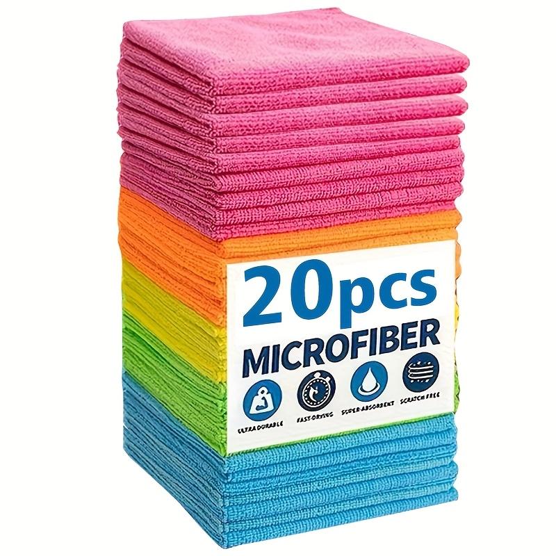 20pcs Microfiber Cleaning Cloths - Super Absorbent & Quick-Drying, Streak-Free for Kitchen, Bathroom, Car, Furniture - Durable Reusable Towels with Vibrant Colors, Effortlessly Remove Stains & Grease, Multipurpose Cleaning Supplies,High Absorbency Fabric