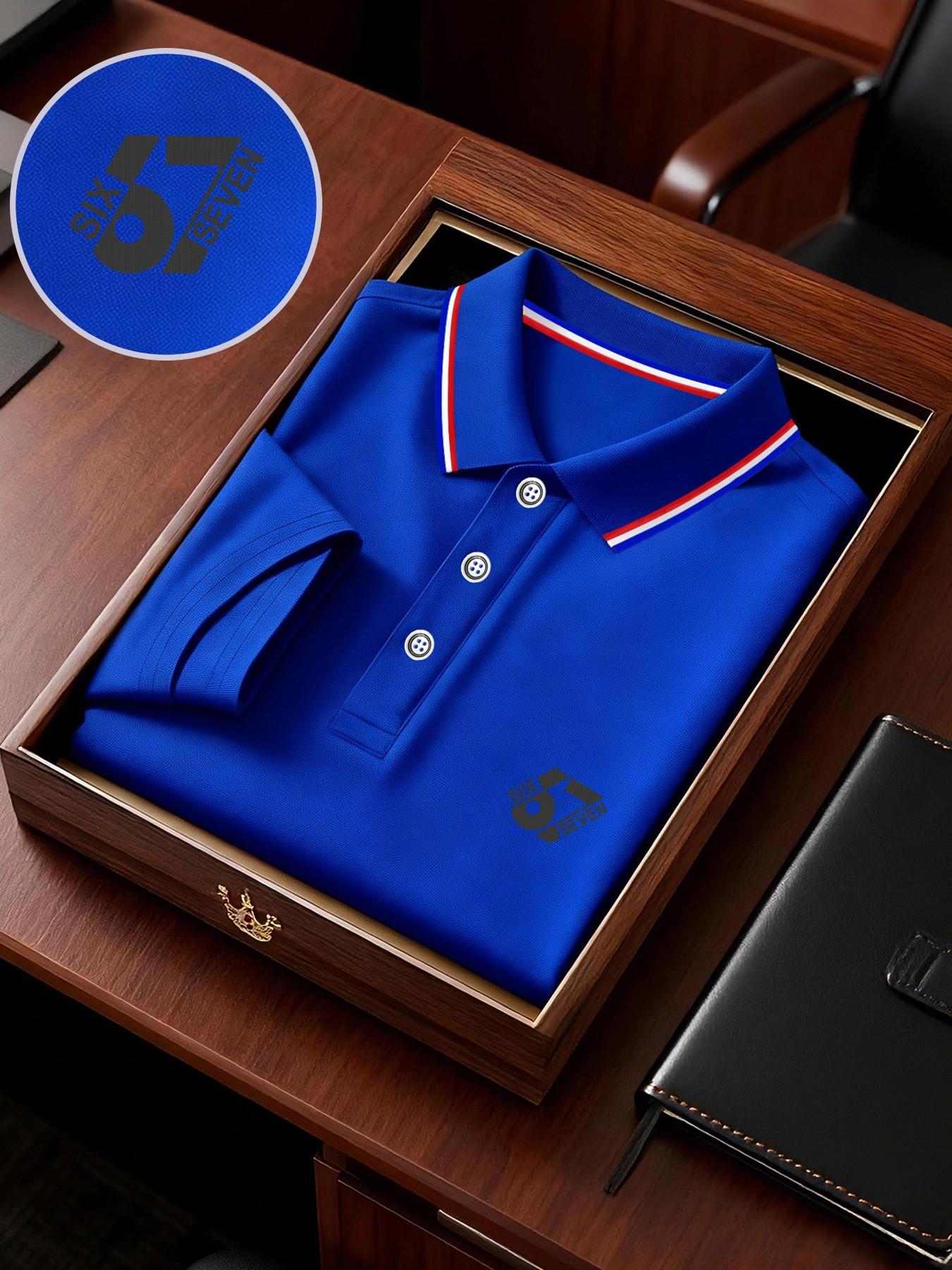 Men's Geometric Print Polo Shirt, Loose-Fit Short Sleeve, Breathable Elastic Fabric, Casual Business Tee, Spring Summer Outdoor Wear