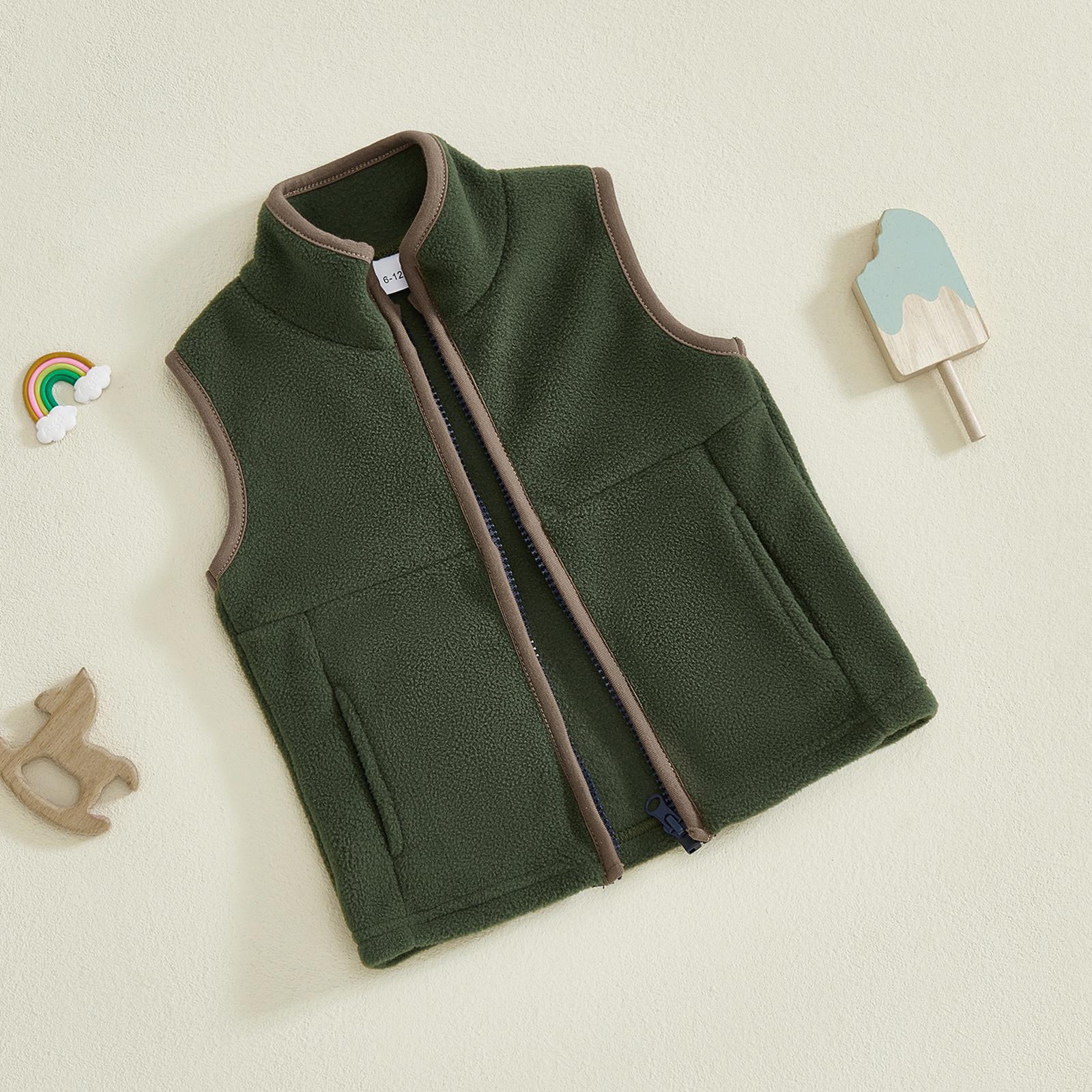 Babamoon Polyester Zip-Up Fleece Vest, Sleeveless Waistcoat for Toddler Baby Boys, Infant Fall Winter Outerwear Jacket Coat