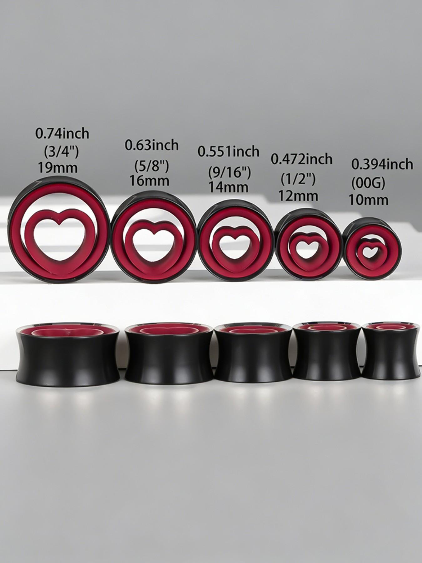 vanku 2pcs Statement Heart Ear Tunnels Plugs, 316L Stainless Steel Hypoallergenic Gauges, Boho Style, All Seasons, Punk Rock Look