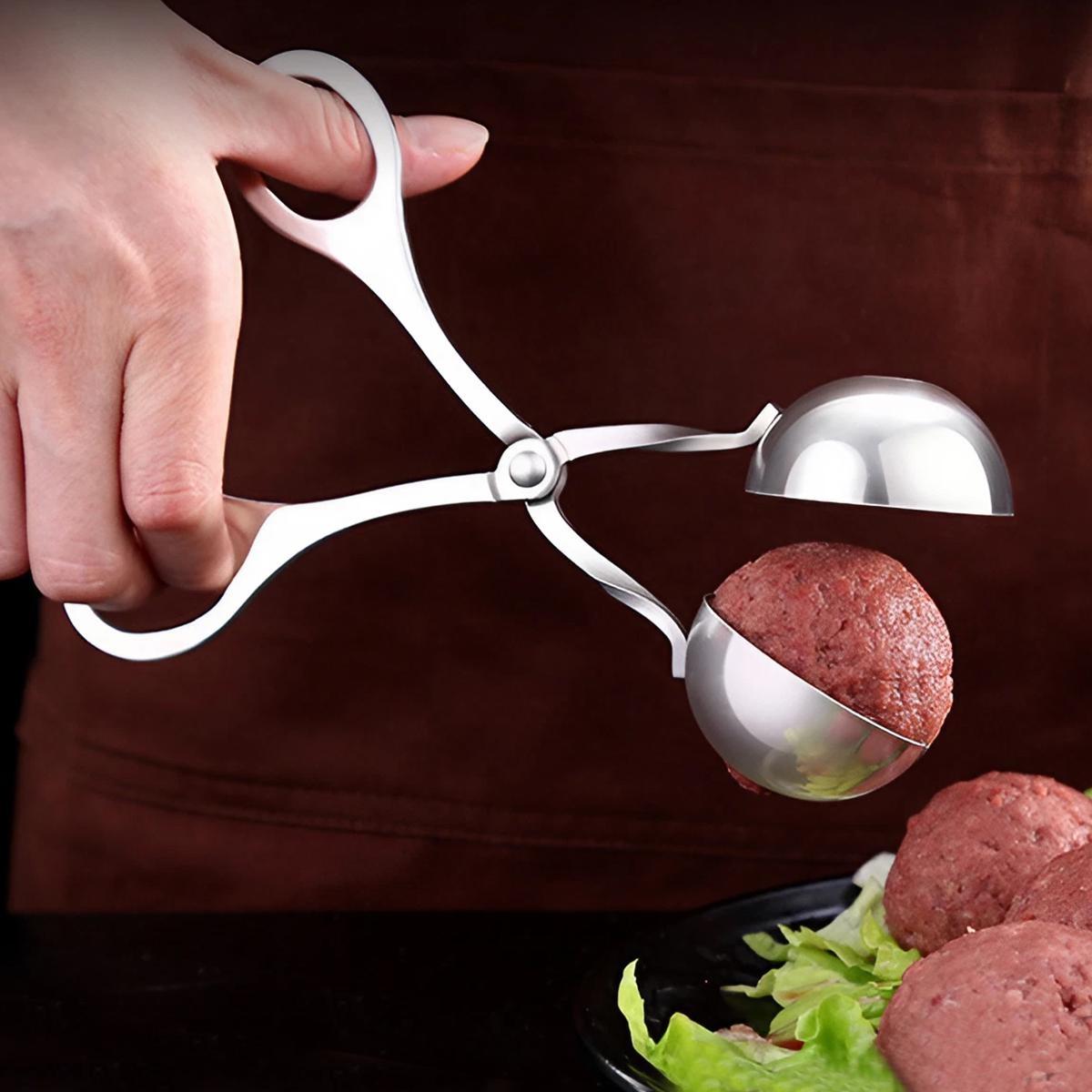 Portable Stainless Steel Multi-Function Ball Maker Tool, S/L Sizes for DIY Fish Ball Rice Ball Ice Cream Scoop Mold, Kitchen Cooking Handheld Accessory