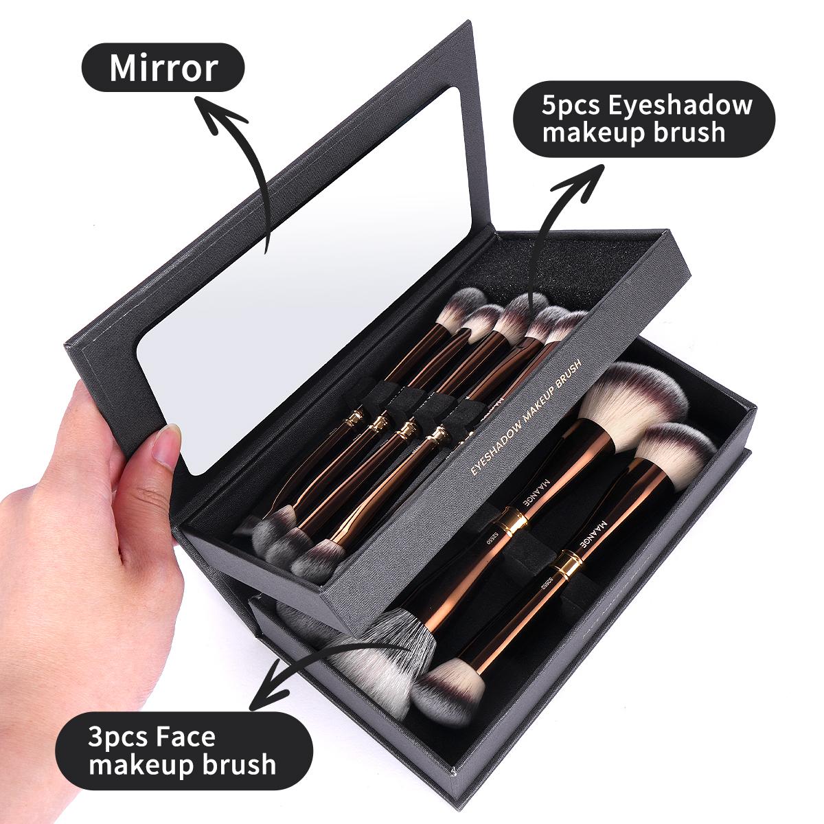 MAANGE Makeup Brush Gift Set with Mirror – 8/5/13 PCS Dual-Ended Brushes for Foundation, Powder, Blush & Concealer, Beginner-Friendly All-in-One Beauty Tools, Perfect for Gifting & Travel