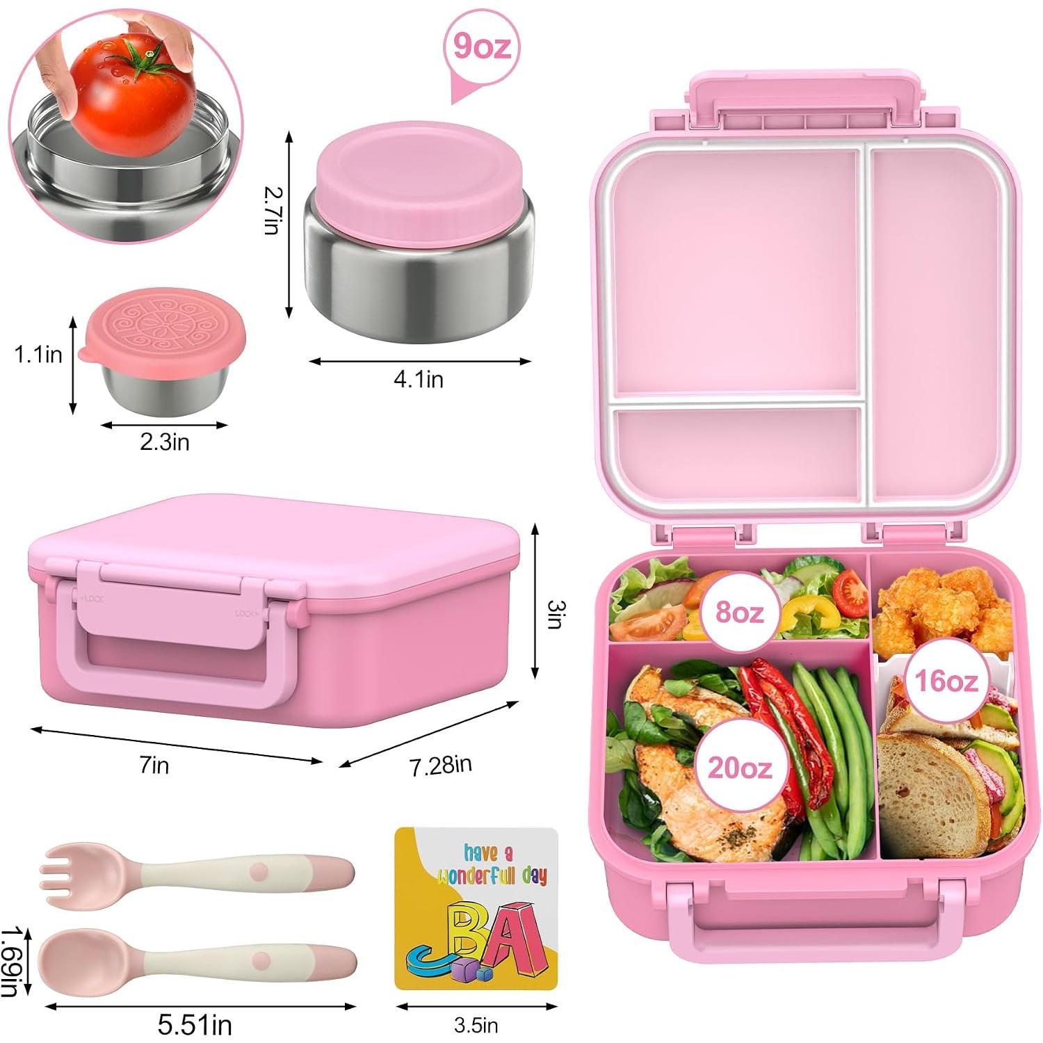 Bento Lunch Box with 9oz Soup Thermo Leakproof Lunch  Containers 4 Compartment with Insulated Hot  Jar for   Girls Boys to School, Trvael