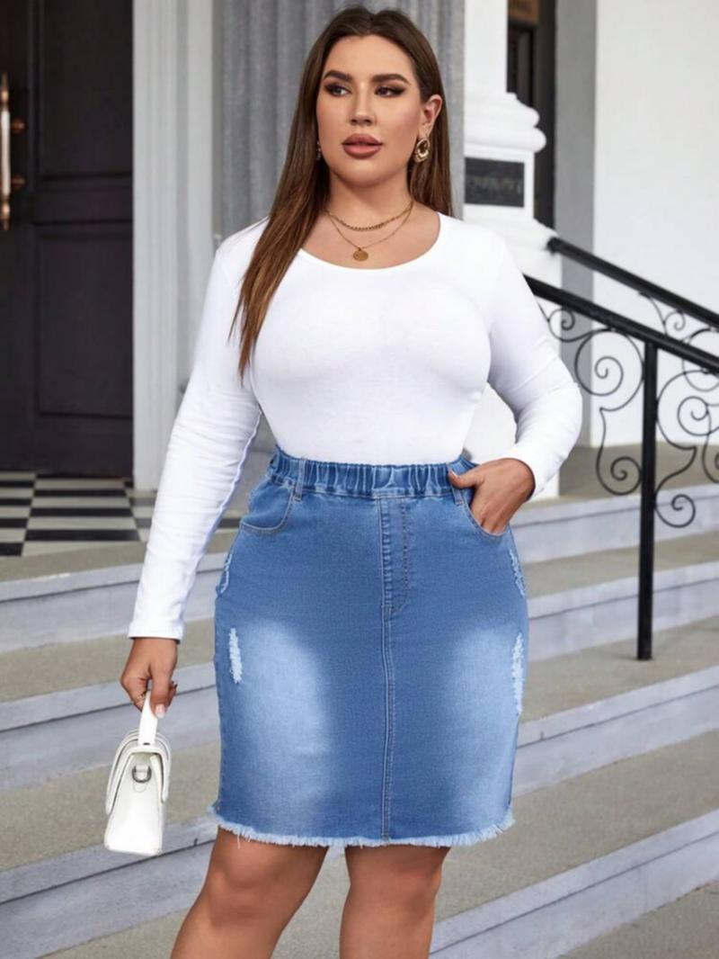 Women's Ripped Distressed Denim Skirt, Fashion Casual   Short Skirt for Daily Outdoor Wear, Ladies Bottoms for Summer